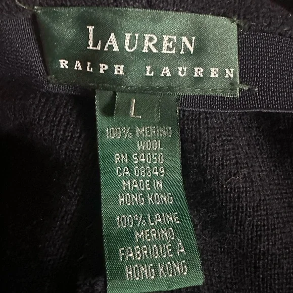 Vintage Lauren Ralph Lauren 100% Merino Wool Navy Wide Leg Cropped Pants L - Picture 5 of 9